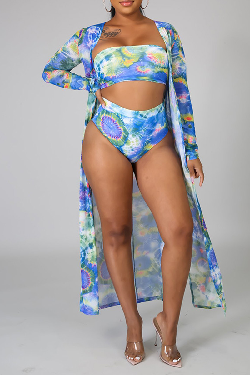 Sexy Print Split Joint Swimwears Three Pieces