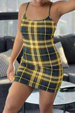Fashion Sexy Plaid Print Backless Spaghetti Strap Sleeveless Dress