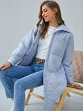 snap front collared quilted coat