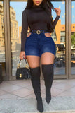 Fashion Casual Solid Hollowed Out Without Belt High Waist Jeans
