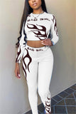 Fashion Casual Long Sleeve O Neck Regular Sleeve Short Print Two Pieces