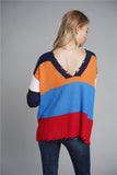 striped distressed chunky knit sweater