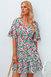 floral tiered flared sleeve mini dress