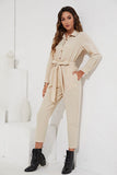 button up collared neck belted jumpsuit