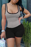 Sexy Sportswear Solid Split Joint Spaghetti Strap Sleeveless Two Pieces