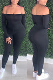 Fashion Sexy Bateau Neck Long Sleeve Off The Shoulder Skinny Solid Jumpsuits