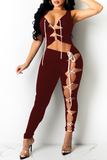 Sexy Solid Split Joint V Neck Skinny Jumpsuits