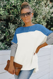 color block batwing sleeve rib knitted sweater