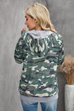 camouflage zipper pocketed drawstring hoodie