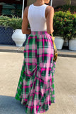 Fashion Casual Plaid Print Split Joint Regular High Waist Skirt