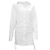 tie up button down ruched shirt dress