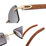natural wooden rimless square sunglasses