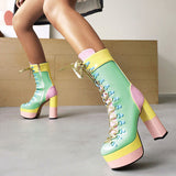 mixed pastel patent leather ankle boots