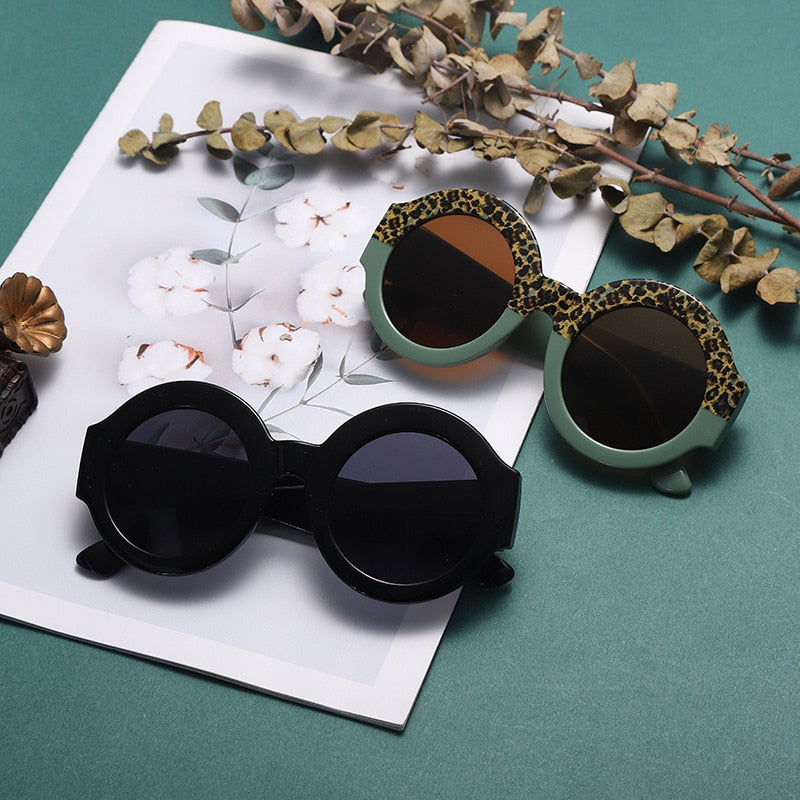 contrasting colors stitching vintage round sunglasses
