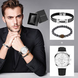 3pcs leather quartz watches bracelet gift set