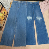 washed leg floor length denim jeans