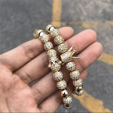 crown charm micro pave cz round braided bracelet