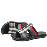 striped leather canvas hollow flat slippers