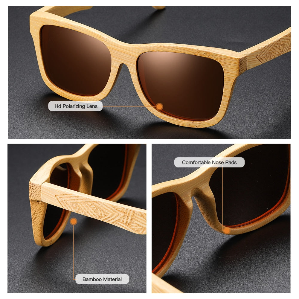 handmade wooden bamboo polarized square sunglasses