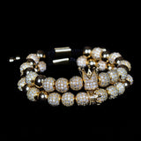crown charm micro pave cz round braided bracelet