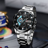 stainless steel luminous dial with chronograph wristwatches