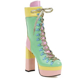 mixed pastel patent leather ankle boots