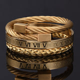 roman number charm woven stainless steel bracelet