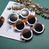 contrasting colors stitching vintage round sunglasses