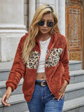 contrast leopard panel teddy jacket