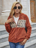 contrast leopard panel teddy jacket