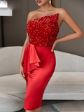 inclined tube style strapless ruffle sequins night dress
