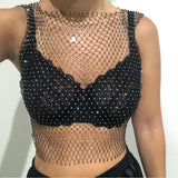 sleeveless mesh diamond crop top