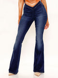 v shaped waist stretchy bell bottom denim jeans