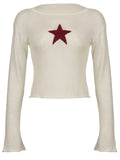 slash neckline grunge knitted star sweater