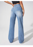 butterfly print hole wash high waisted jeans