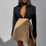 zipper high waist streetwear pu leathert mini skirt
