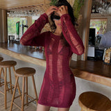 crochet knitted hollow out backless mini dress