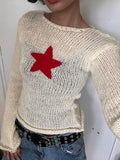 slash neckline grunge knitted star sweater