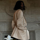faux leather high waist trench coat