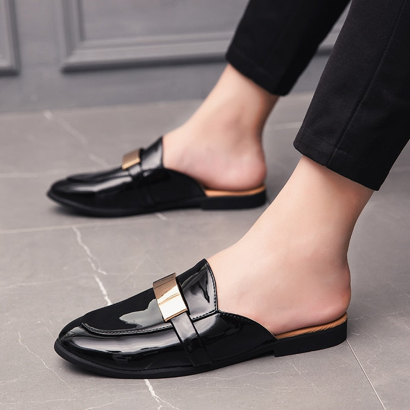 half patent leather slip on shoes