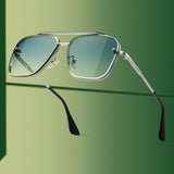gradient metal double bar square sunglassess