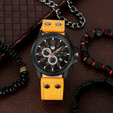 leather band casual quartz watch with bracelet for men gift set