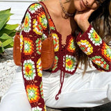 tie up floral pattern crochet crop tops