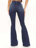 v shaped waist stretchy bell bottom denim jeans