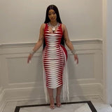 striped red white midi dress