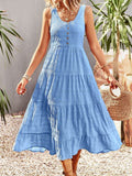 a line sleeveless ruffles pocket summer dress