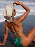 lace halter neck push up shiny bikini set