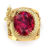 dragon pattern inlaid oval red zircon noble ring