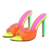 neon color pointed toe slip on mules