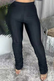 Celebrities Solid Fold Without Belt Regular Small Elastic Mid Waist Pencil Bottoms